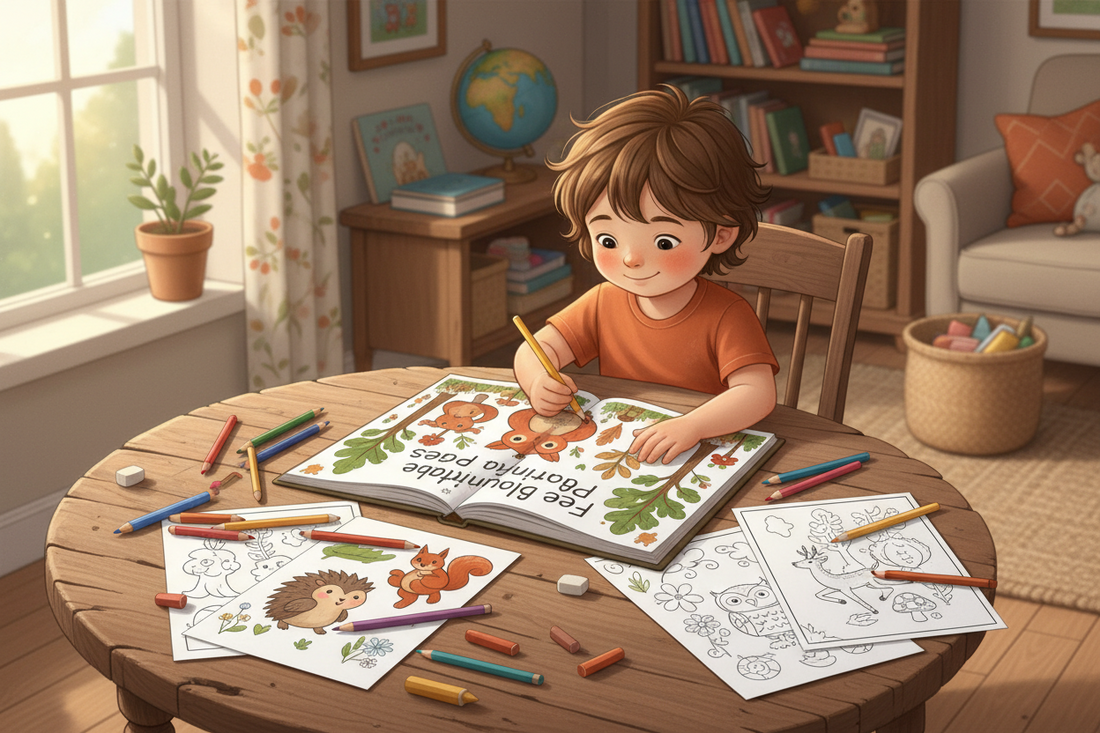 Free printable colouring pages for kids featuring Hariët the Hedgehog and Finnigan the Fox from Woodland Wonder Tales