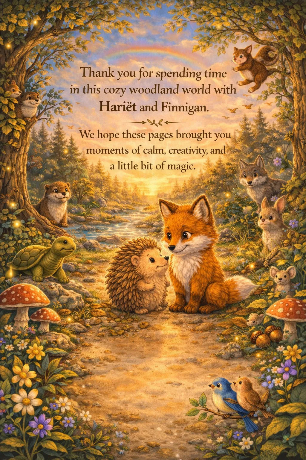 Woodland Wonder Tales thank you page – printable bonus page from the Hariët the Hedgehog and Finnigan the Fox PDF
